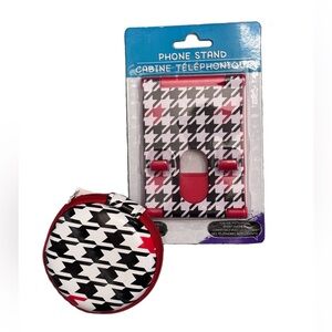 🔵 Houndstooth Phone Stand and Tech Case Set - Black, White, Red